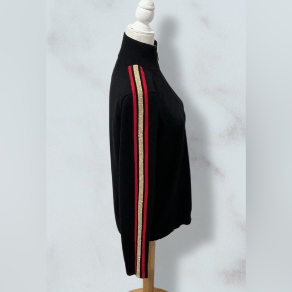 NWT LAUREN ACTIVE RALPH LAUREN Black Knit Golf Top Red Gold Metallic Accents Lg - Picture 6 of 13